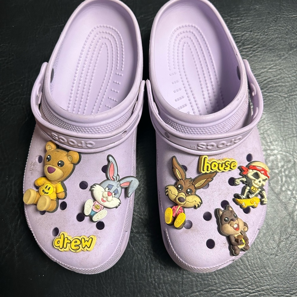 Crocs Lavender Clogs with Cartoon Charms